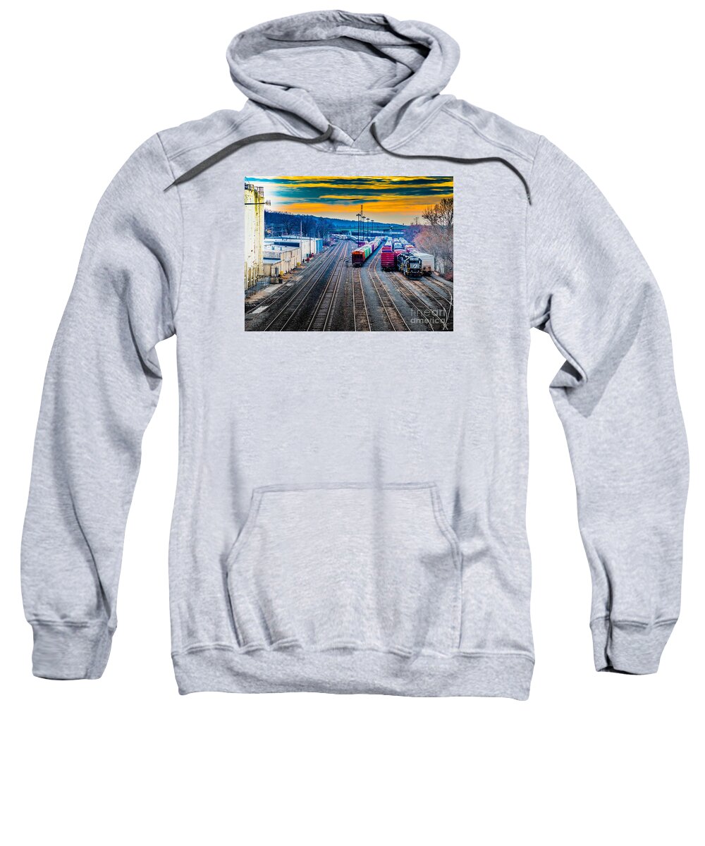 On A Suffern Railroad Track Sweatshirt featuring the photograph On a Suffern Railroad Track by Jim DeLillo