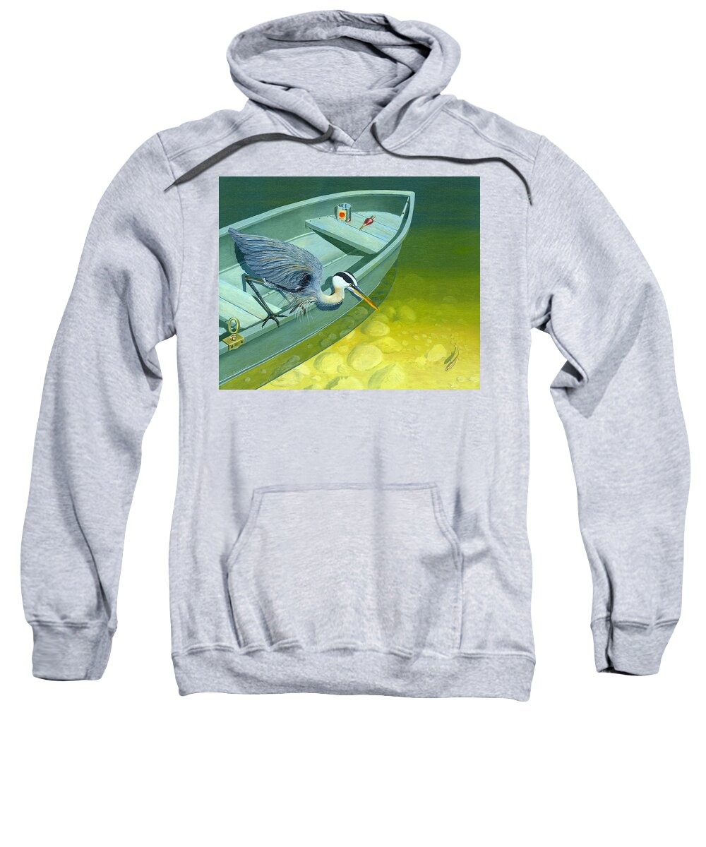 Heron Sweatshirt featuring the painting Opportunity-the Great Blue Heron by Gary Giacomelli