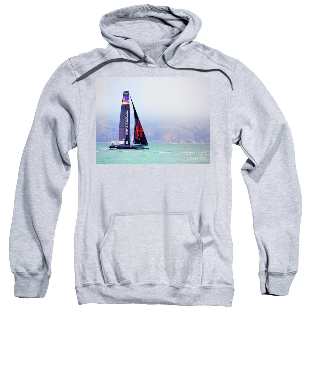 America's Cup Sweatshirt featuring the photograph Oracles USA America's Cup Paint by Chuck Kuhn