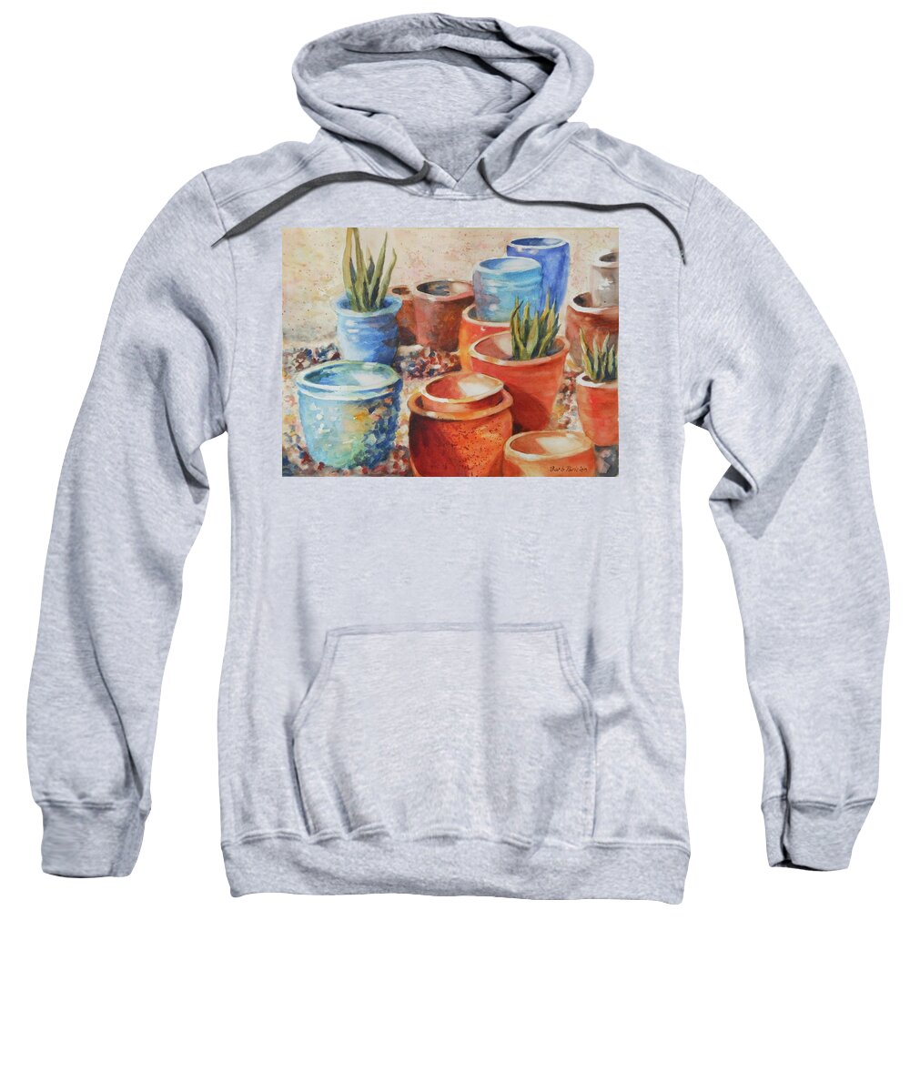 Pots Sweatshirt featuring the painting Orange and Blue by Barbara Parisien