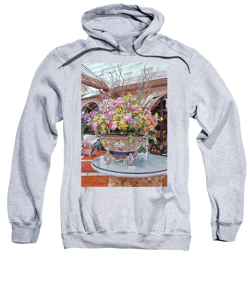 Floral Arrangement Sweatshirt featuring the painting Oriental Urn - Hotel Biltmore by David Lloyd Glover