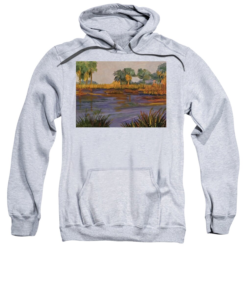 Bay Sweatshirt featuring the painting Palm Tree Hideaway by Jane Ricker