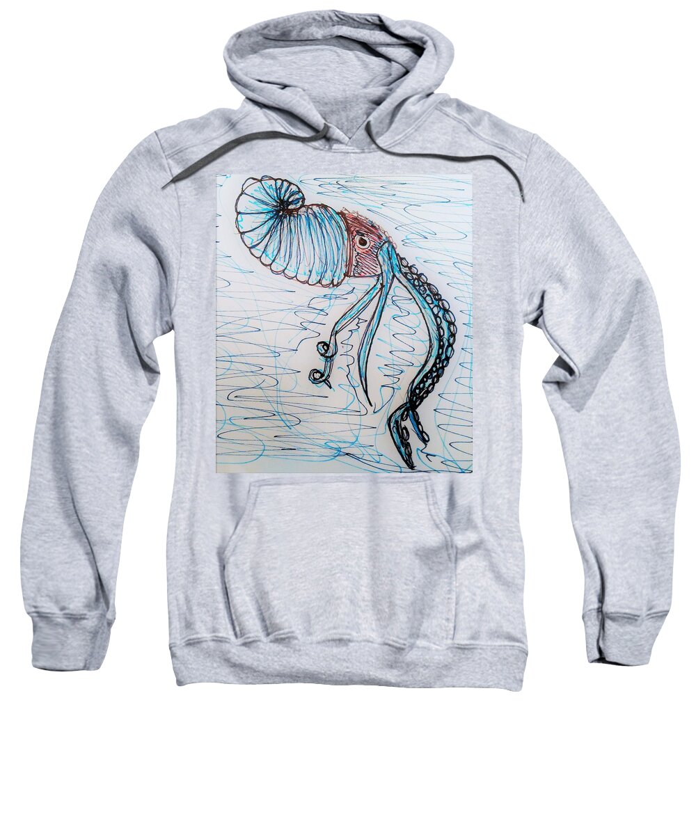 Paper Sweatshirt featuring the drawing Paper Nautilus by Andrew Blitman