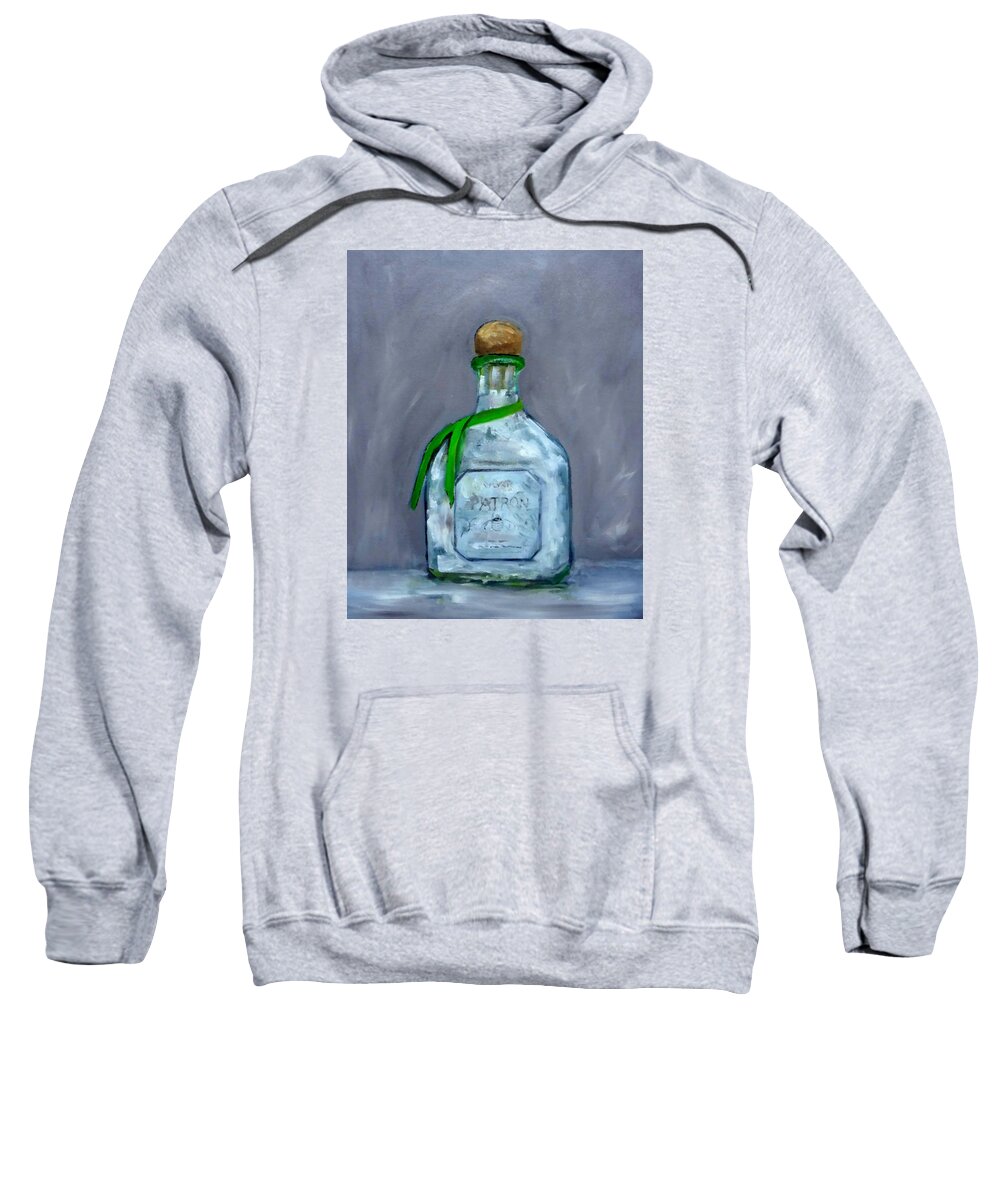 Man Cave Sweatshirt featuring the painting Patron Silver Tequila Bottle Man Cave by Katy Hawk