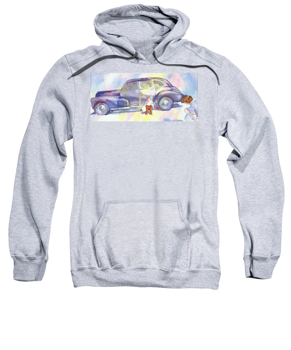 Old Cars Sweatshirt featuring the painting Patty Taking a Picture of Kenny by Tara Moorman