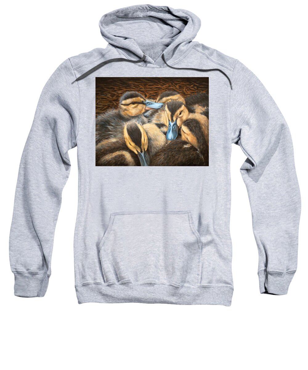 Duck Sweatshirt featuring the painting Pile O' Ducklings by Linda Merchant
