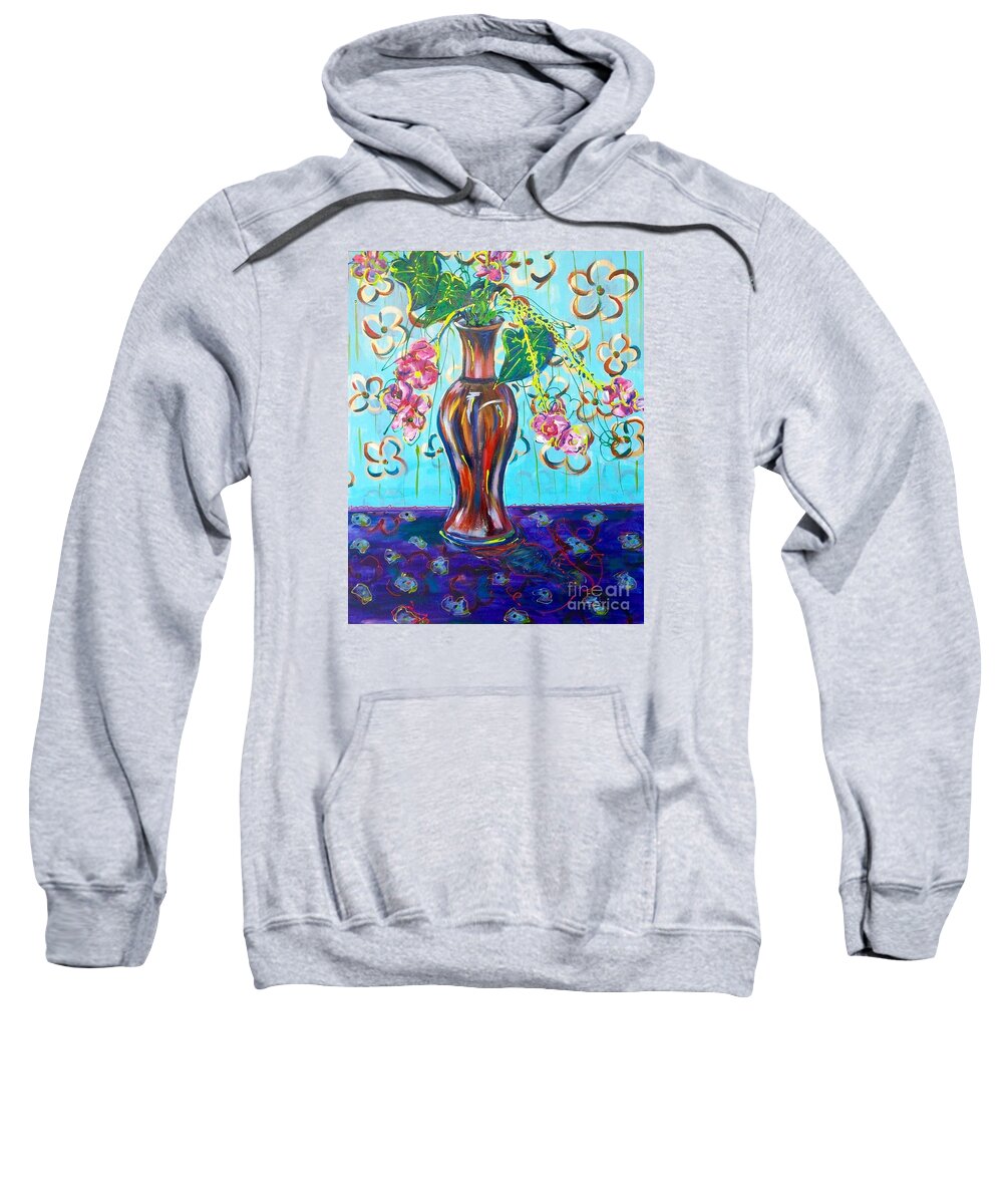 Colorful Sweatshirt featuring the painting Pink Flower Still Life by Catherine Gruetzke-Blais