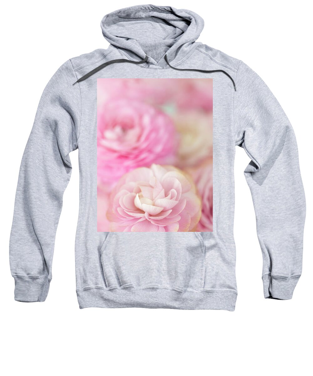 Close-up Sweatshirt featuring the photograph Pink Ranunculus on Blue by Susan Gary