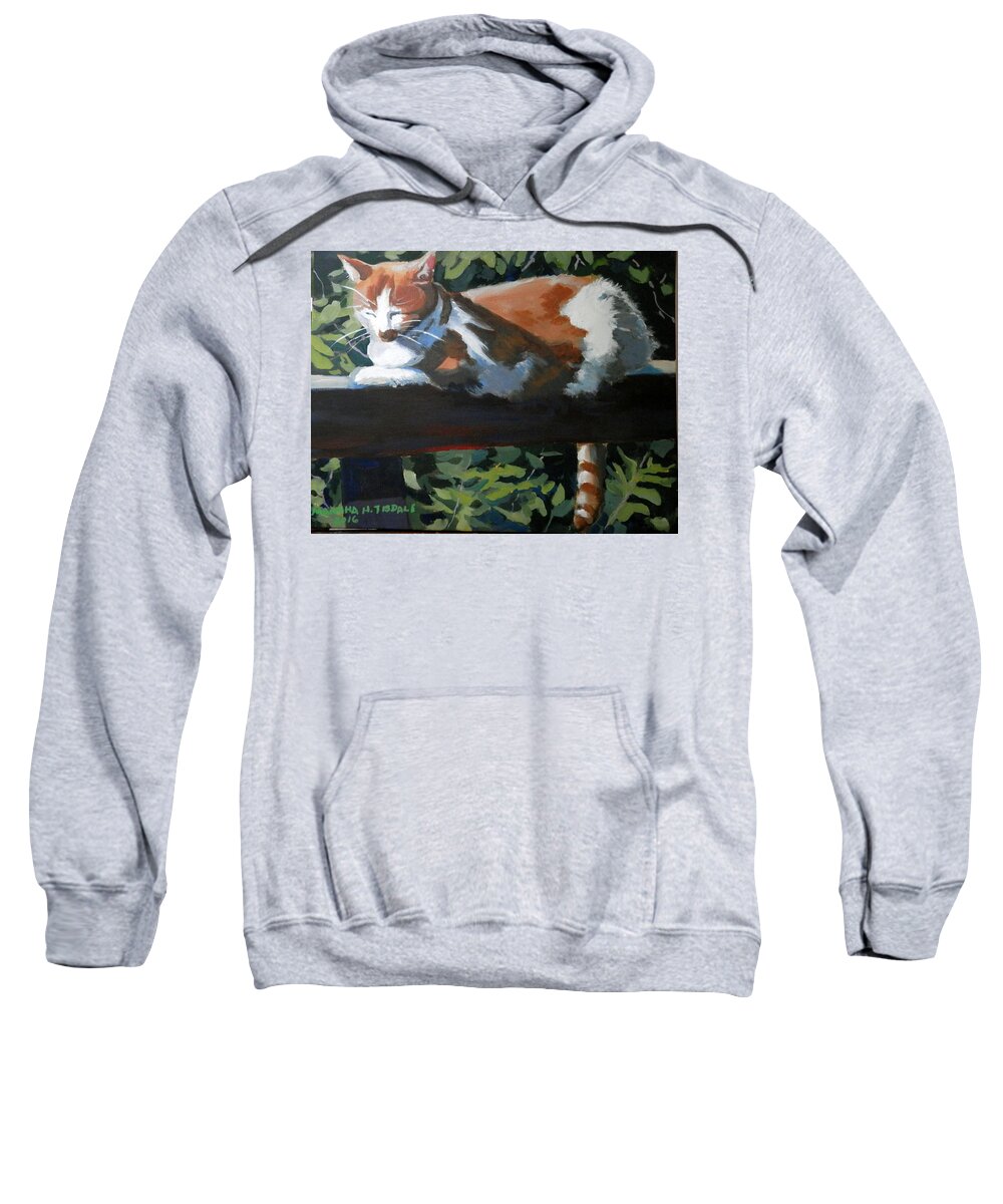 Yellow And White Cat Sweatshirt featuring the painting Piti by Martha Tisdale