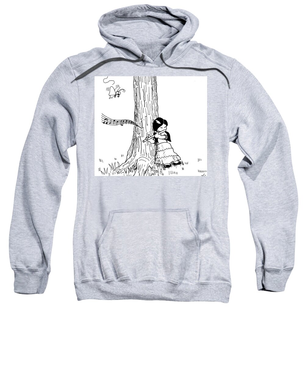 Flute Sweatshirt featuring the drawing Play the flute under the tree by Minami Daminami