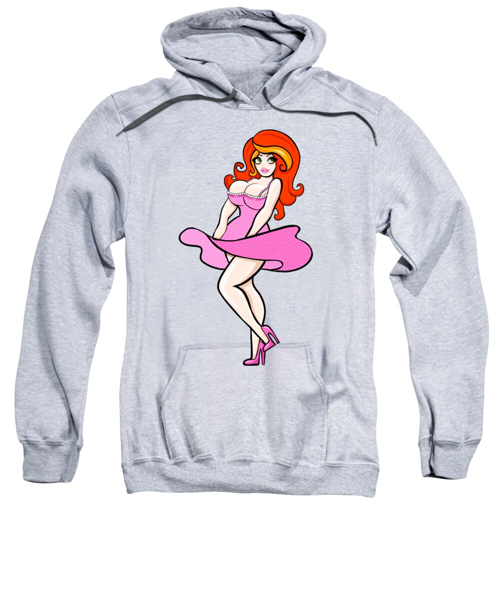 Pinup Sweatshirt featuring the painting Polka Dot Redhead Pinup by Little Bunny Sunshine