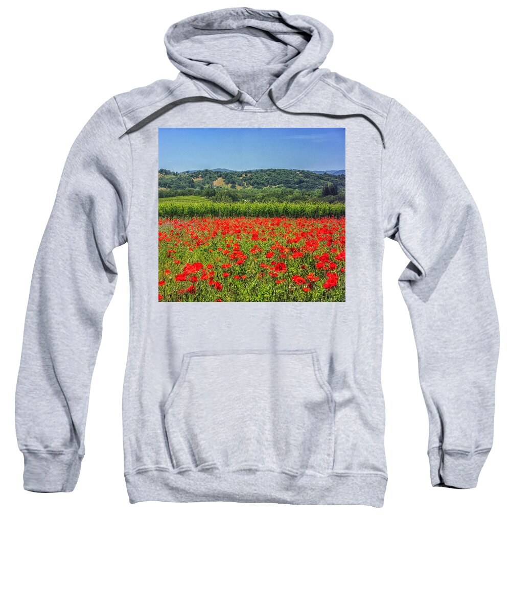 California Sweatshirt featuring the photograph Poppy vineyards by Sylvia J Zarco