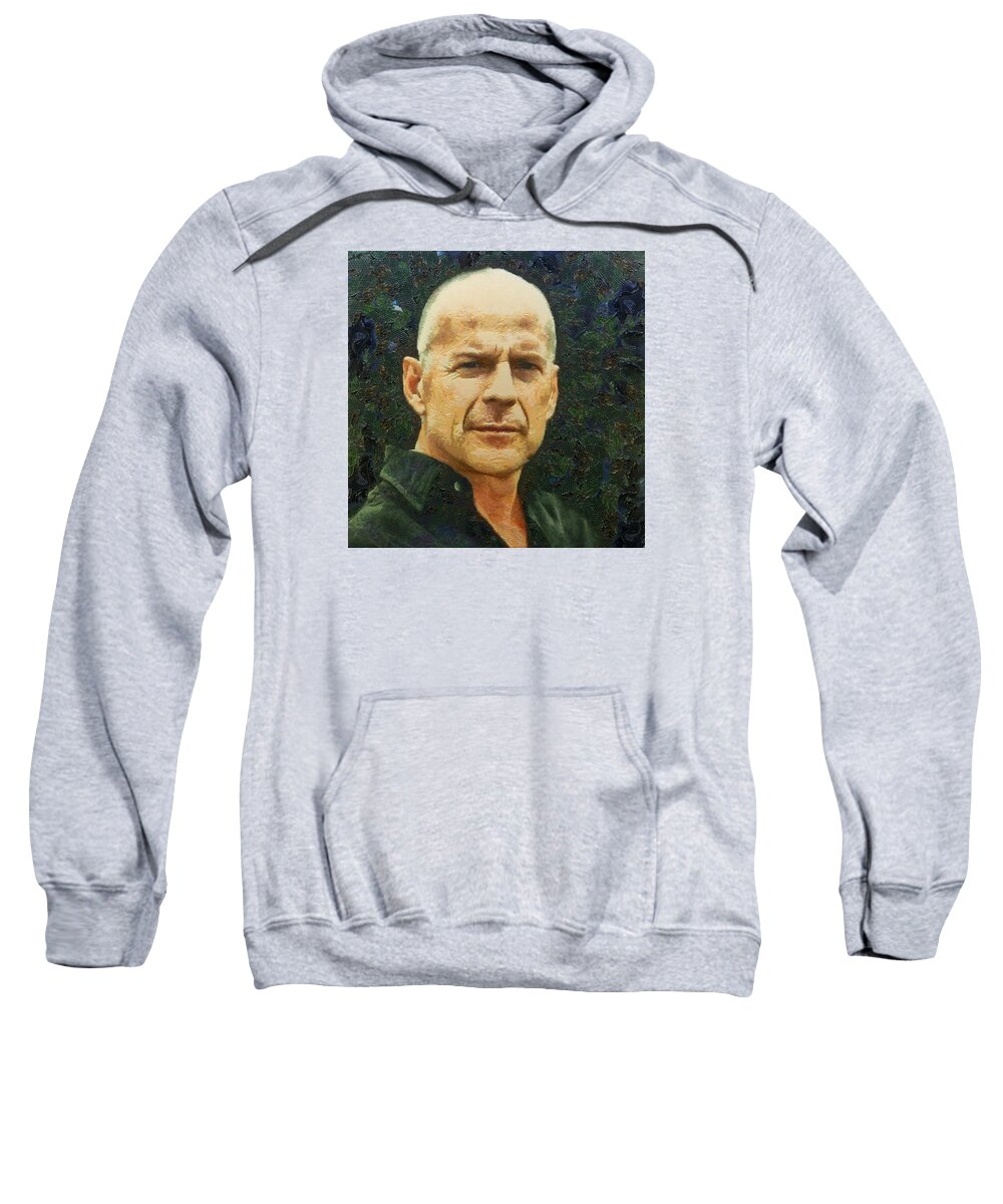 Portrait Sweatshirt featuring the digital art Portrait of Bruce Willis by Charmaine Zoe