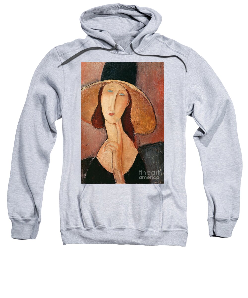 Portrait Sweatshirt featuring the painting Portrait of Jeanne Hebuterne in a large hat by Amedeo Modigliani