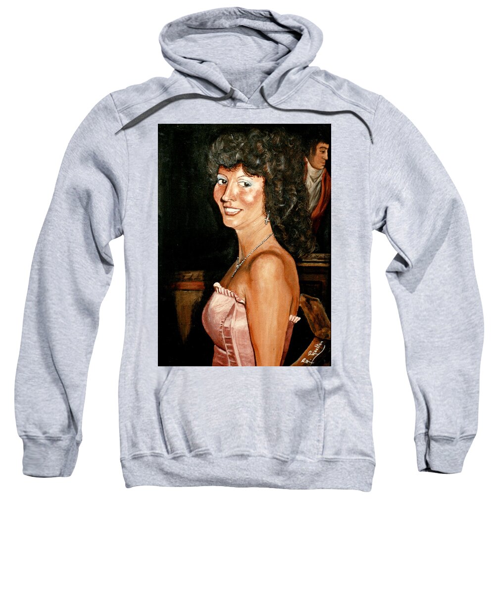 Kay Sweatshirt featuring the painting Portrait Of Kay In Pink Dress by Mackenzie Moulton
