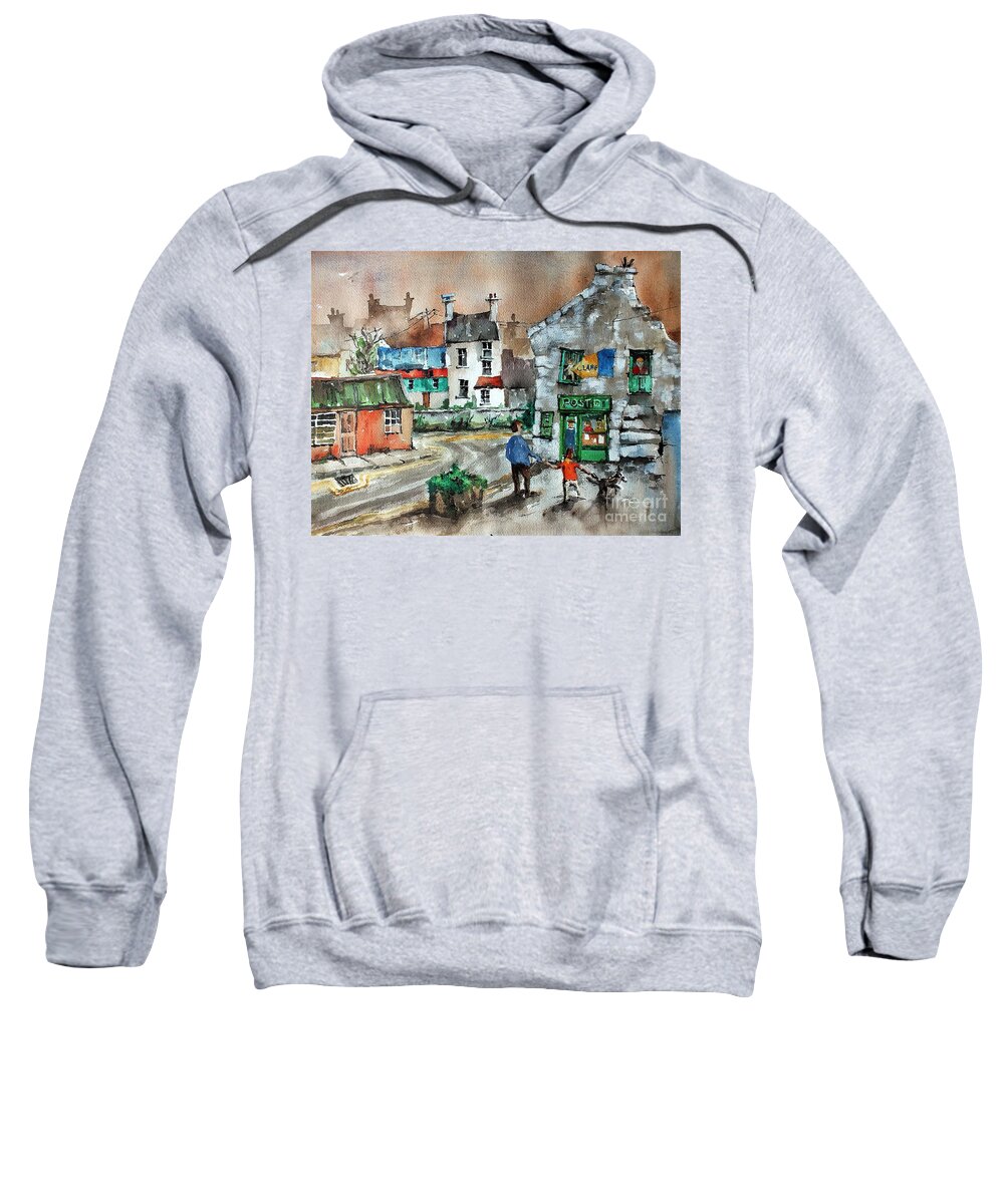 Val Byrne Sweatshirt featuring the painting Post Office Mural in Ennistymon Clare by Val Byrne