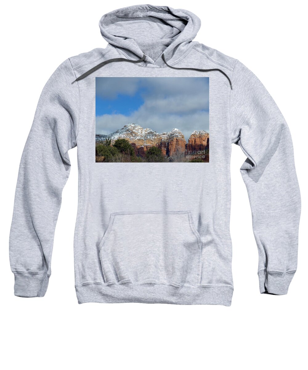 Winter Sweatshirt featuring the photograph Powdered Sugar Sedona Red Rocks by Mars Besso