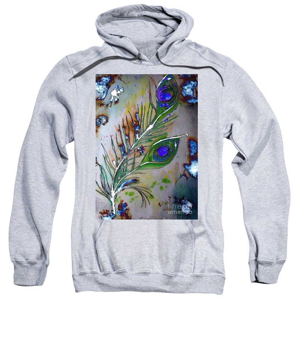 Feather Sweatshirt featuring the painting Pretty As A Peacock by Denise Tomasura