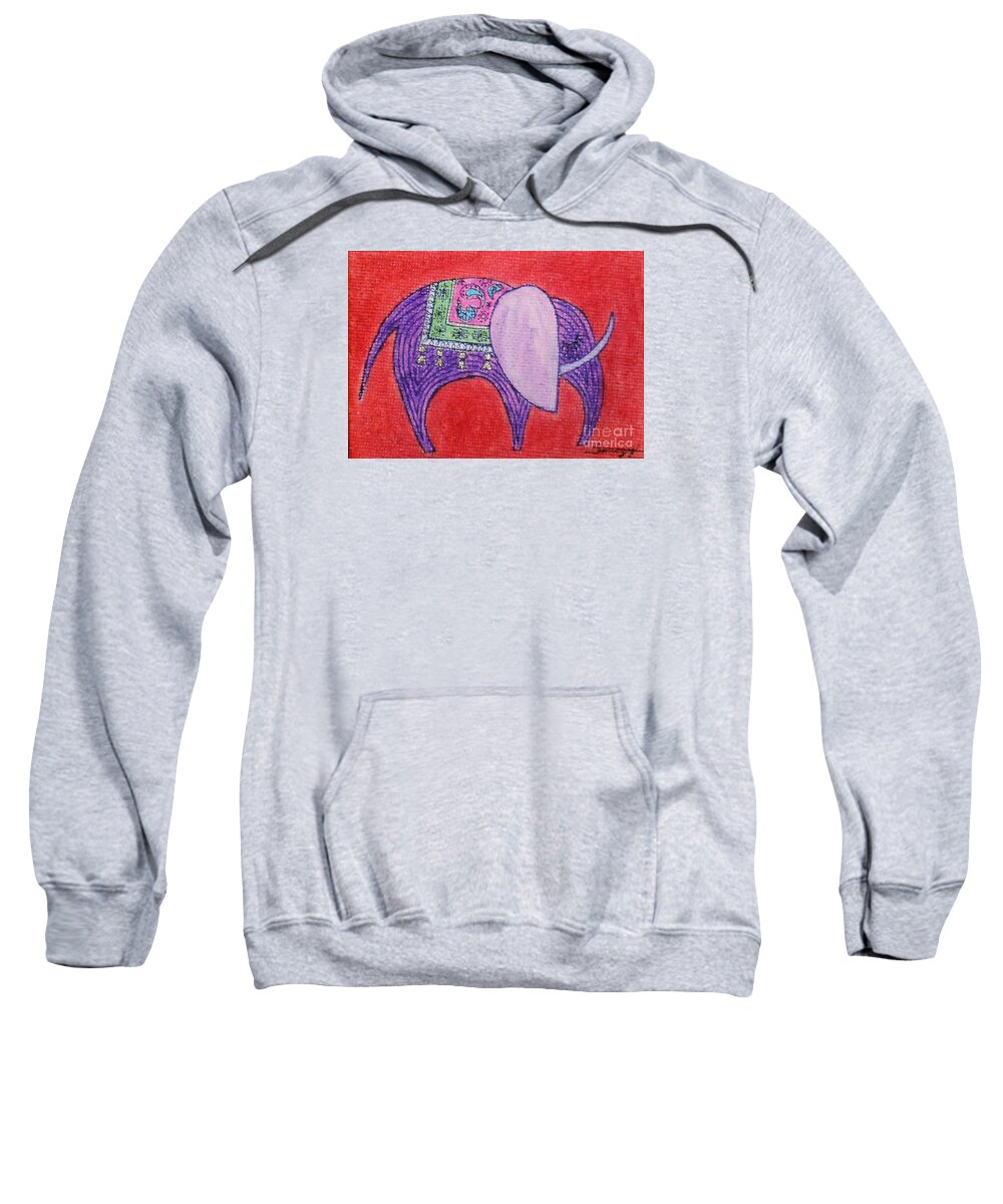 Elephant Sweatshirt featuring the drawing Pretty Pachyderm -- Whimsical Elephant by Jayne Somogy