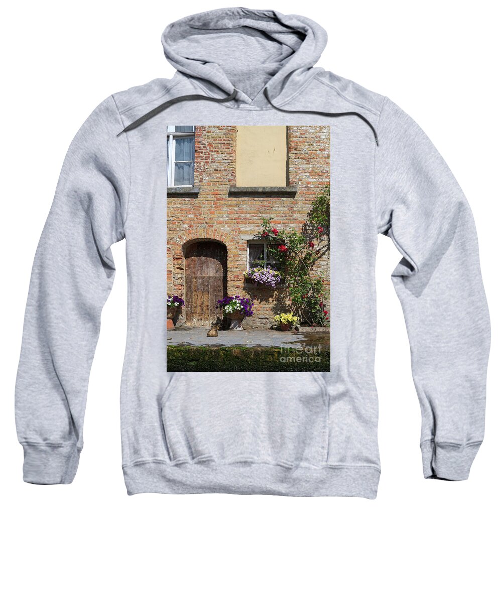 Pretty Sweatshirt featuring the photograph Pretty Terrace Beside the Groenerei Canal in Bruges Belgium by Louise Heusinkveld