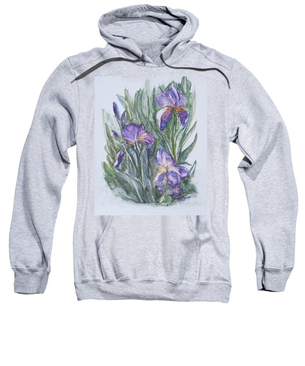 Painting Sweatshirt featuring the painting Purple Iris Watercolor by Paula Pagliughi