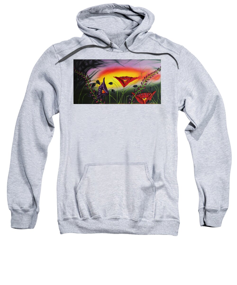  Sweatshirt featuring the painting Purple Sunset Poppies #1 by James Dunbar