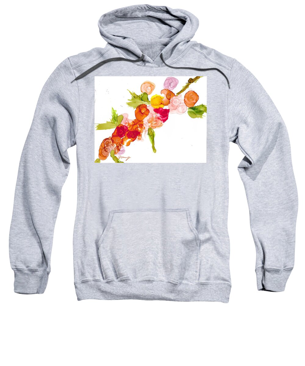 Florals Sweatshirt featuring the painting Queens Day Roses by Bonny Butler