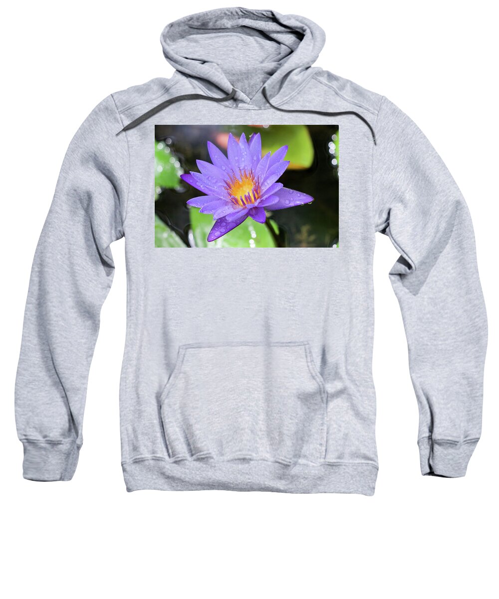 Water Lily Sweatshirt featuring the photograph Rain-dropped Waterlily by Mary Anne Delgado