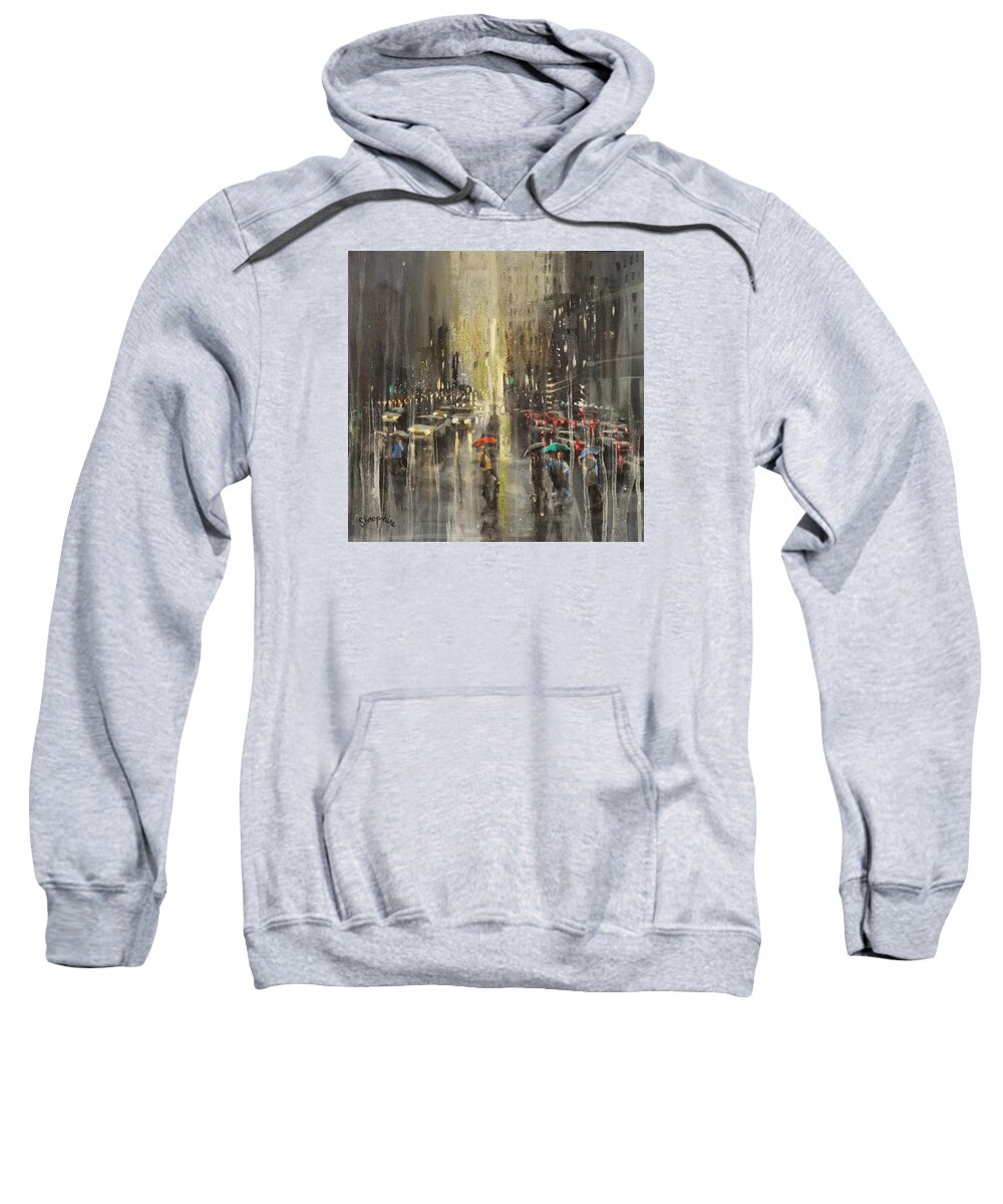 Milwaukee Sweatshirt featuring the painting Rain On Wisconsin Avenue by Tom Shropshire