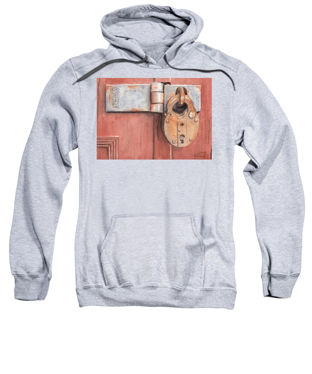 Lock Sweatshirt featuring the painting Red Door and Old Lock by Ken Powers