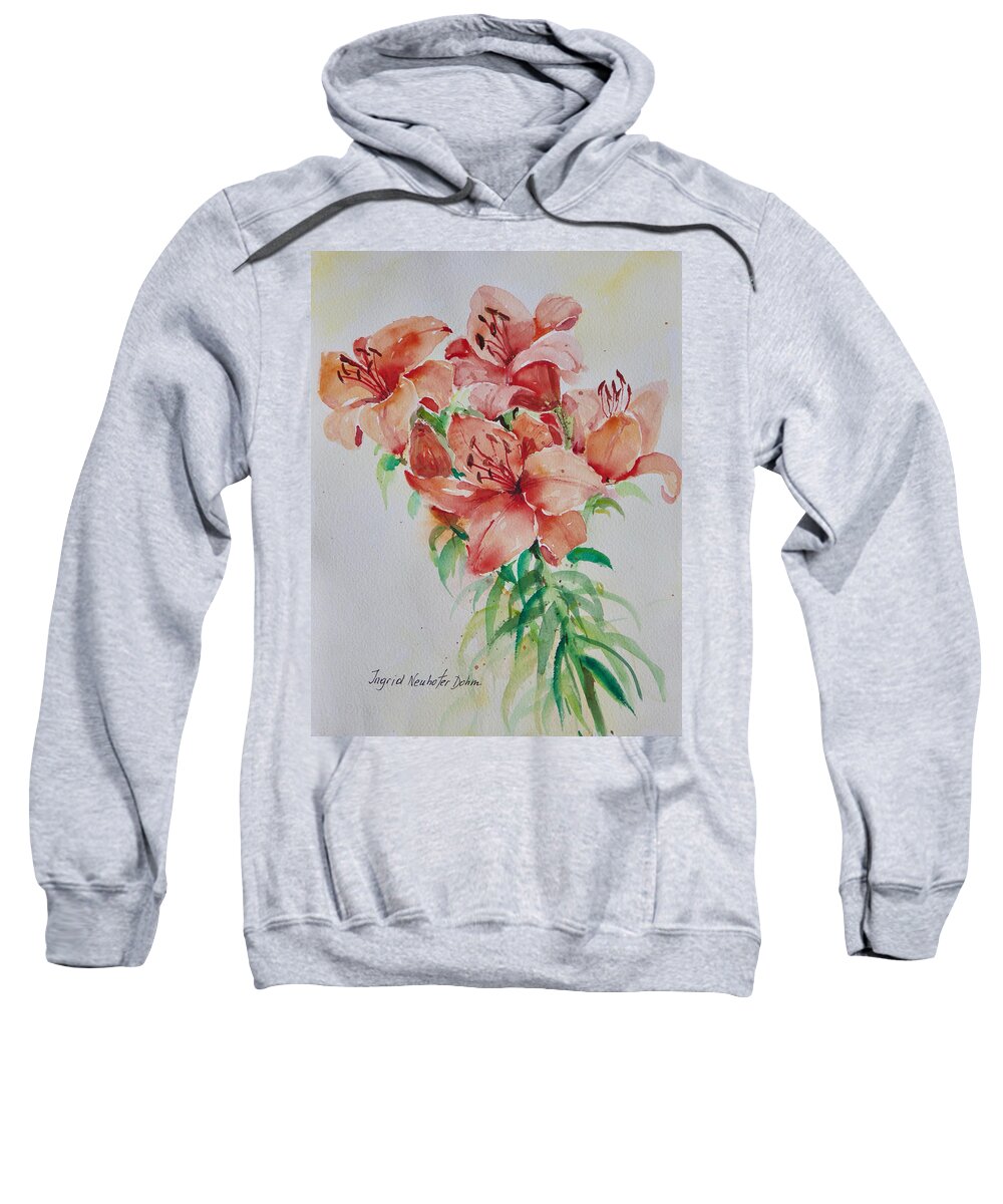 Flowers Sweatshirt featuring the painting Red Lilies by Ingrid Dohm