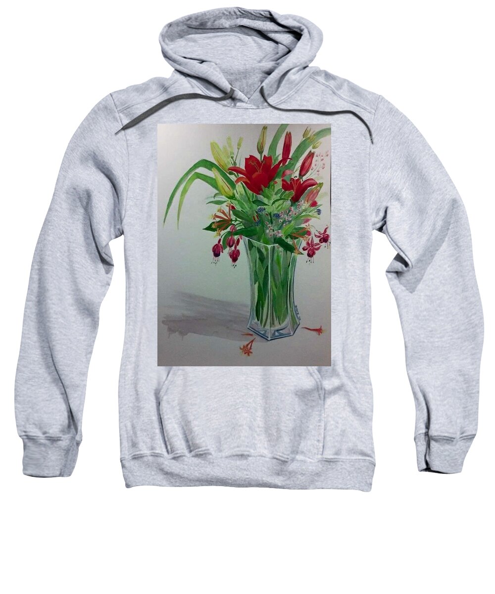 Red Sweatshirt featuring the painting Red Lilys by Debra L Pate