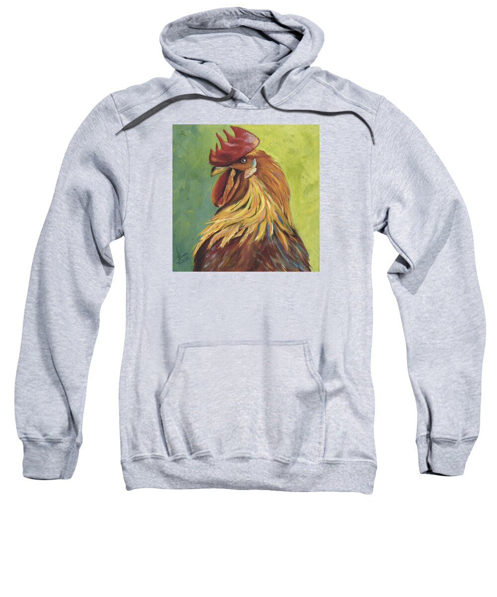 Rooster Sweatshirt featuring the painting Red Rooster Portrait by Donna Tucker