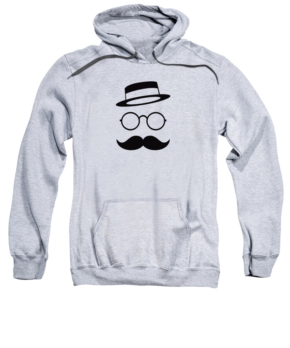Les Claypool Sweatshirt featuring the digital art Retro Minimal vintage face with Moustache and Glasses by Philipp Rietz