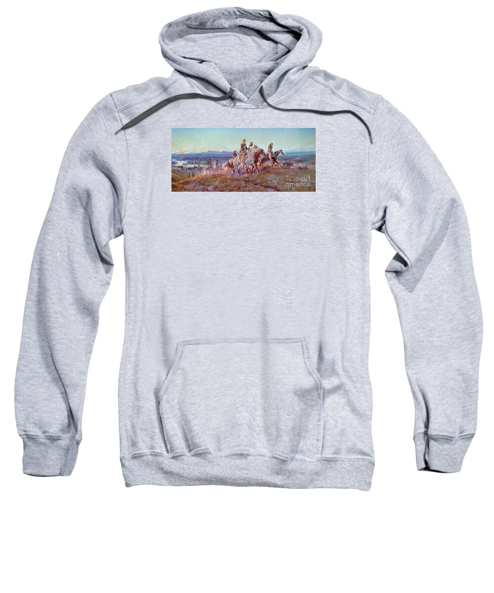Riders Of The Open Range (oil On Canvas) By Charles Marion Russell (1865-1926) Sweatshirt featuring the painting Riders of the Open Range by Charles Marion Russell by Charles Marion Russell