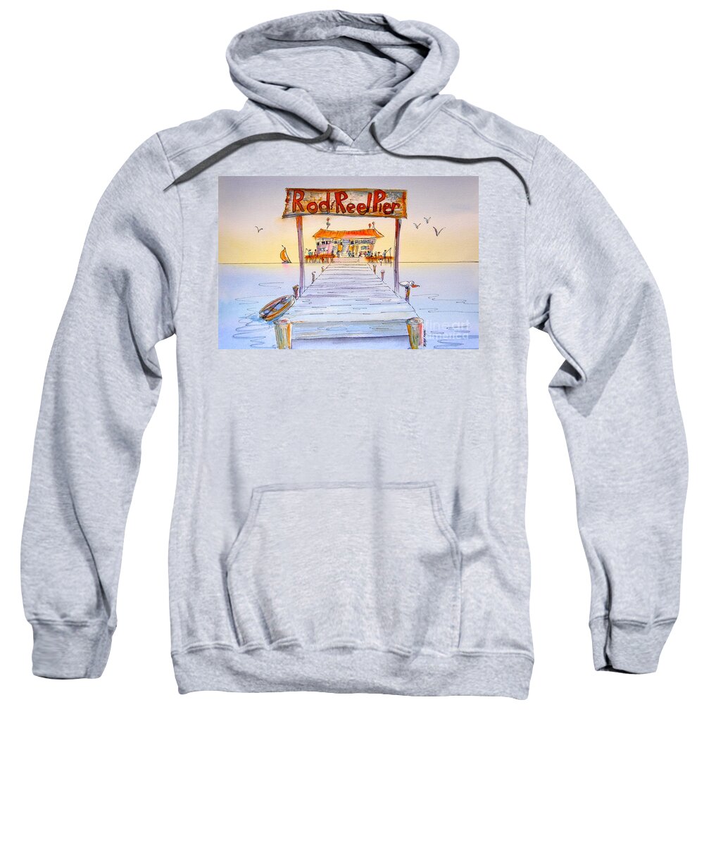 Calendar Sweatshirt featuring the painting Rod And Reel Pier by Midge Pippel