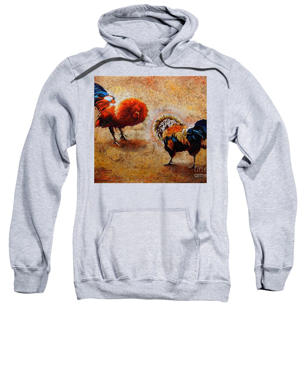Roosters Paintings Sweatshirt featuring the painting R O O S T E R S . S C E N E by J U A N - O A X A C A