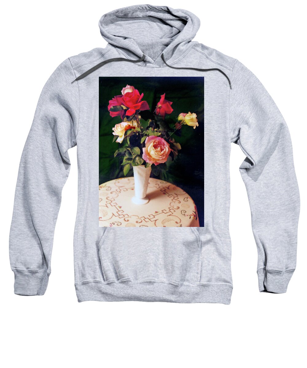 Roses Sweatshirt featuring the photograph Rose Bouquet with Chicago Peace by Steve Karol