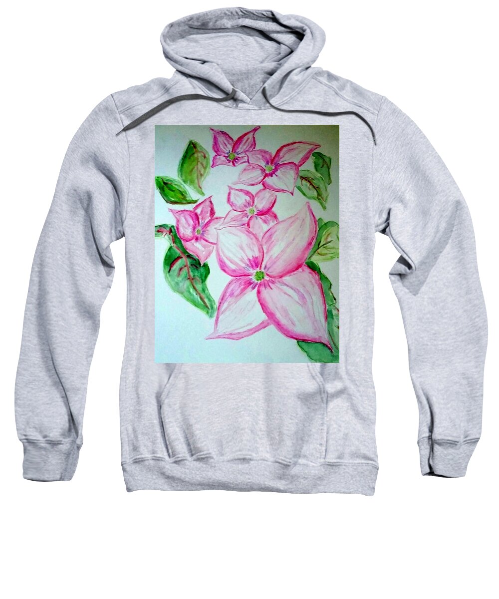 Watercolor Sweatshirt featuring the painting Rosy Teacups Dogwood Painting by Stacie Siemsen