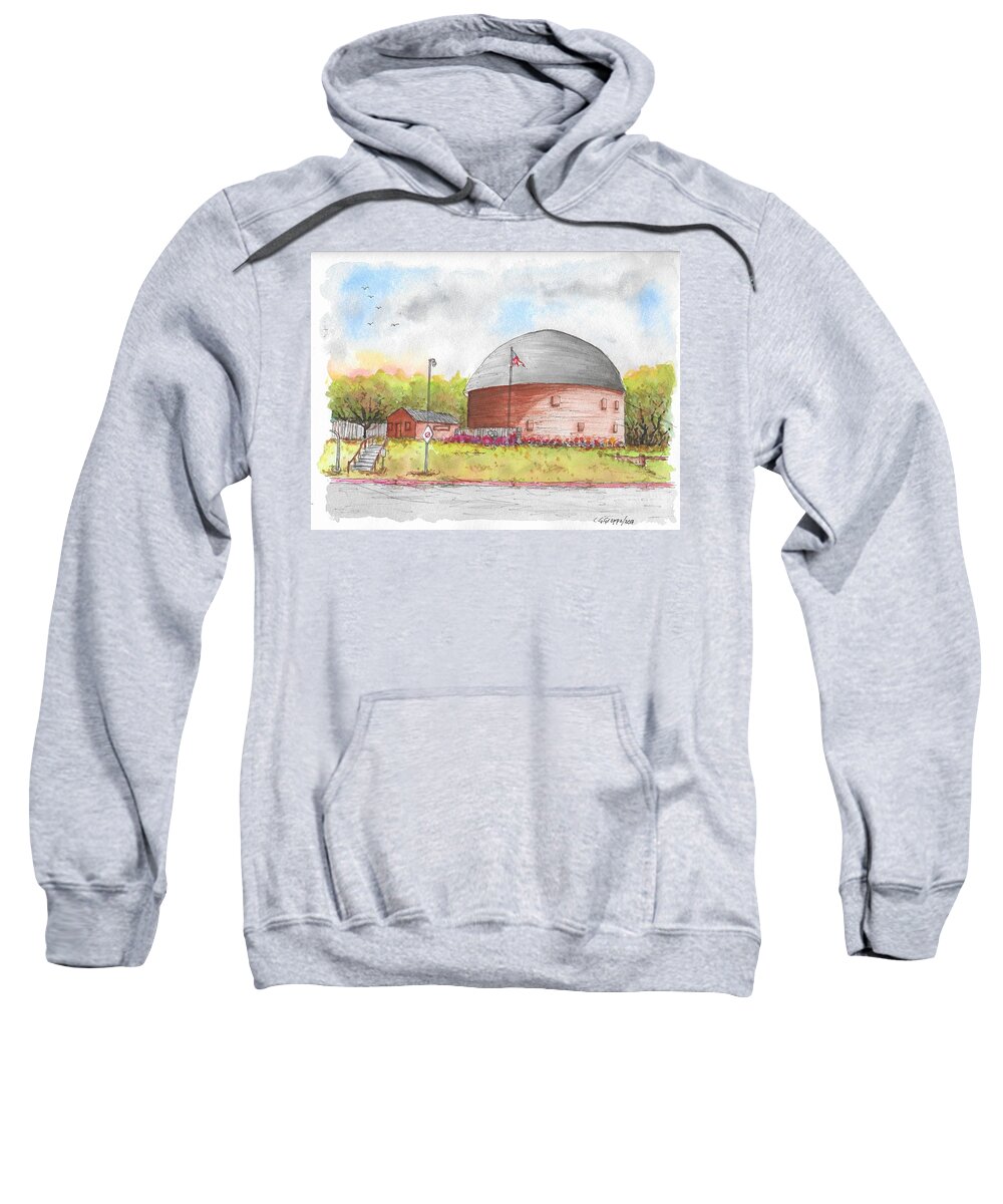 Barn Sweatshirt featuring the painting Round Barn in Route 66, Arcadia, Oklahoma by Carlos G Groppa