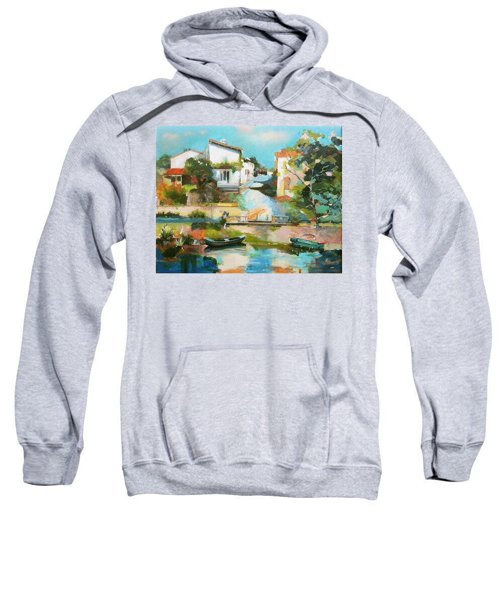  Sweatshirt featuring the painting Rue du Roc by Kim PARDON