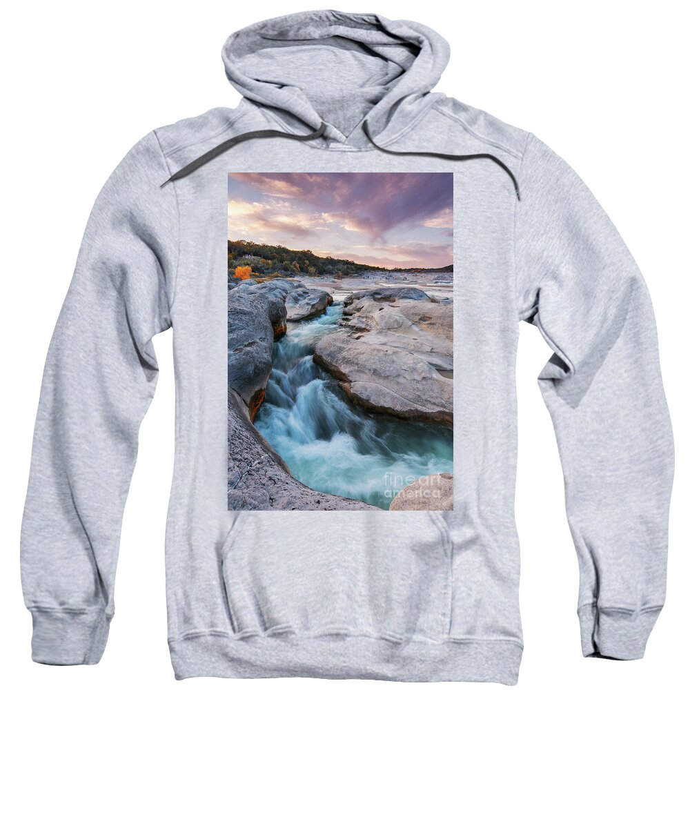 Pedernales Sweatshirt featuring the photograph Rushing Waters at Pedernales Falls State Park - Texas Hill Country by Silvio Ligutti