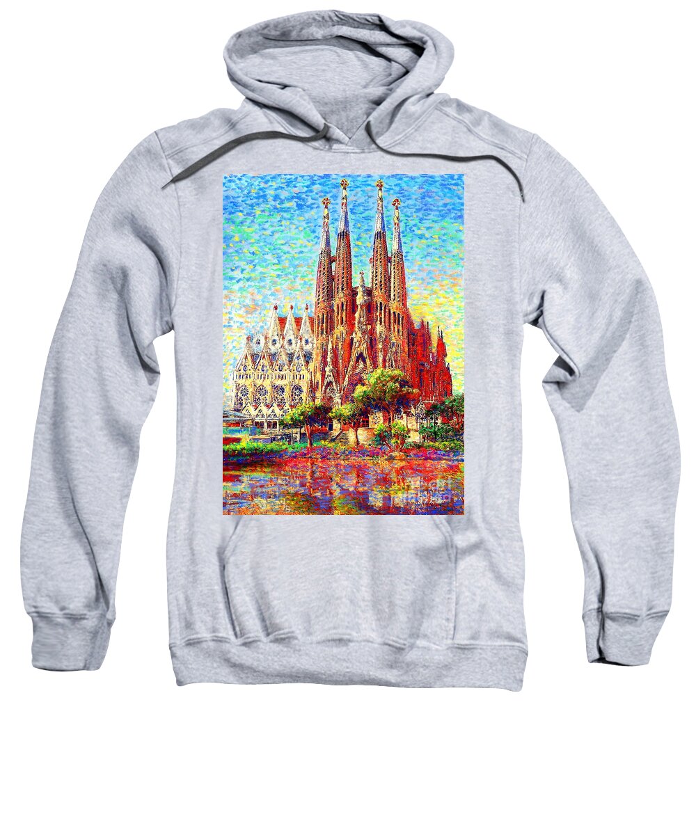 Spain Sweatshirt featuring the painting Sagrada Familia by Jane Small