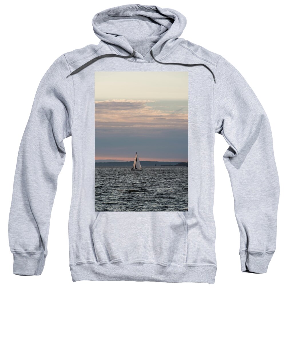 Sunset Sweatshirt featuring the digital art Sailing in the Puget Sound by Michael Lee