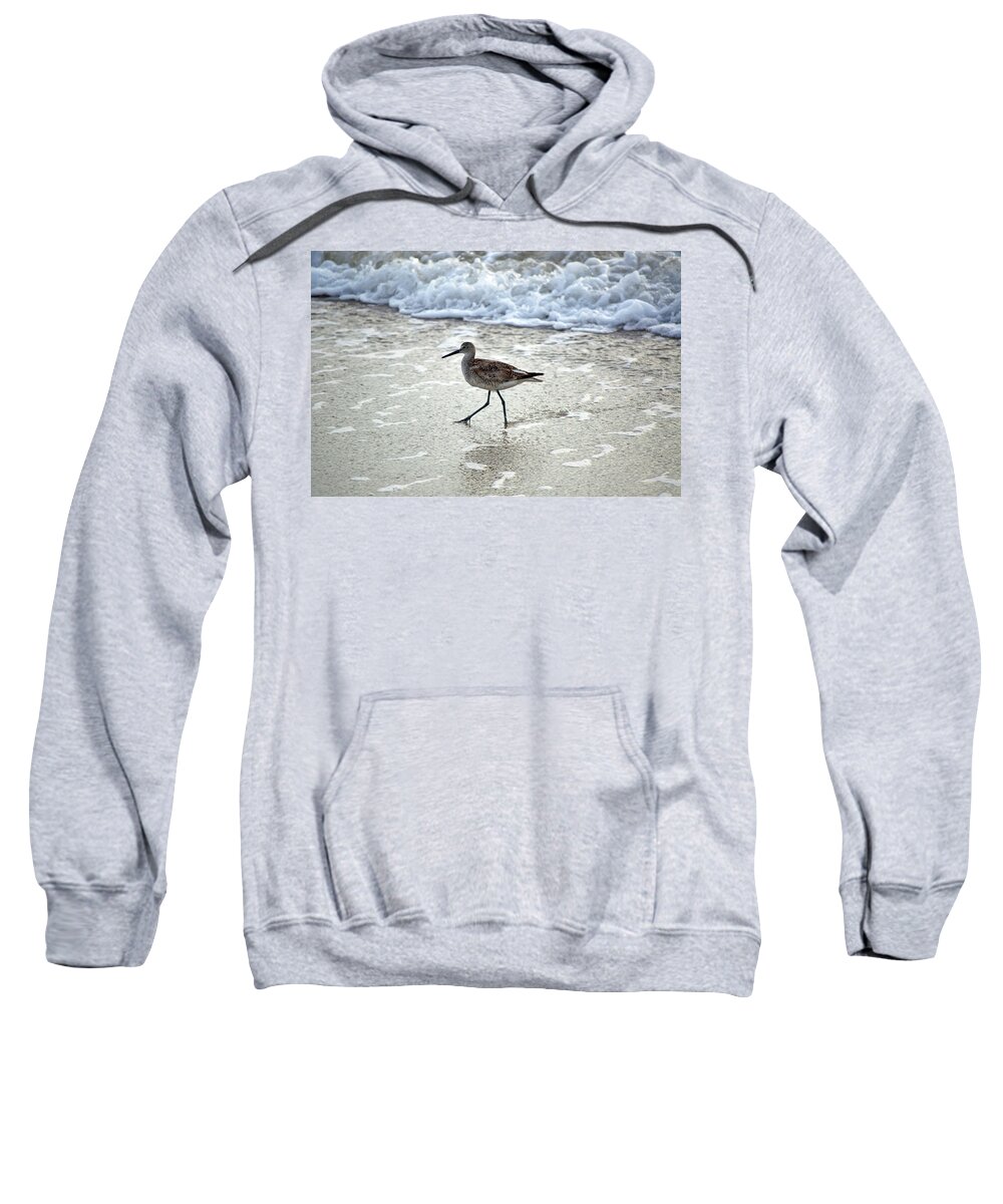 Sandpiper Sweatshirt featuring the photograph Sandpiper Escaping The Waves by Kenneth Albin
