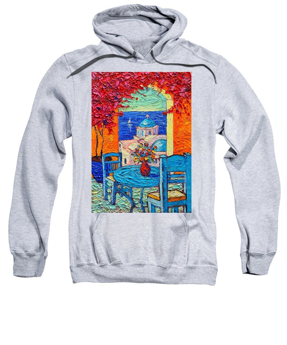 Greece Sweatshirt featuring the painting Santorini Dream Greece Contemporary Impressionist Palette Knife Oil Painting By Ana Maria Edulescu by Ana Maria Edulescu