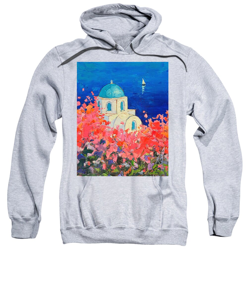 Santorini Sweatshirt featuring the painting Santorini Impression - Full Bloom In Santorini Greece by Ana Maria Edulescu