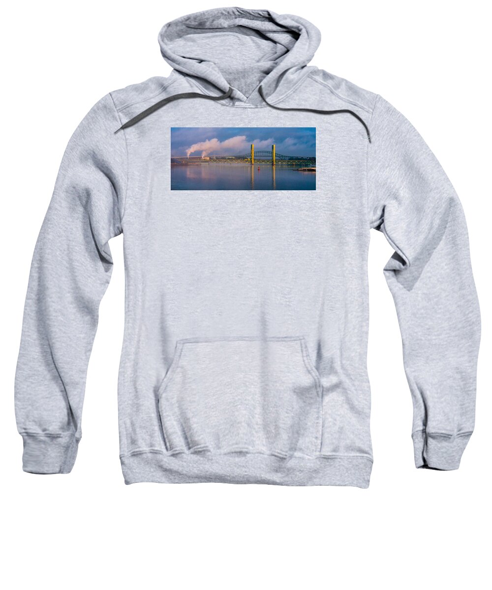 New England Sweatshirt featuring the photograph Sarah Long Bridge at Dawn by Thomas Lavoie