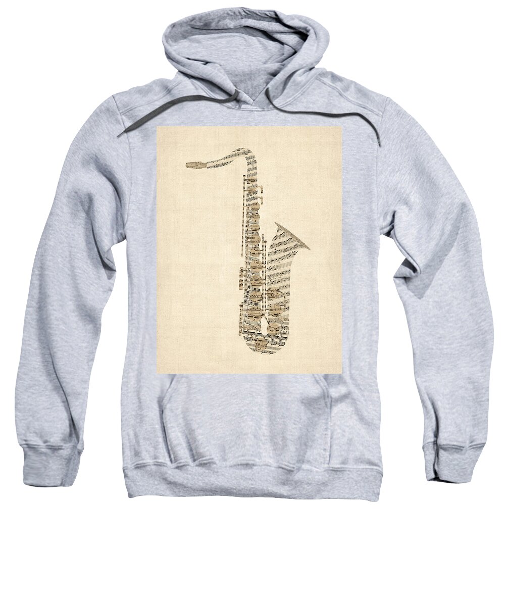 Saxophone Sweatshirt featuring the digital art Saxophone Old Sheet Music by Michael Tompsett