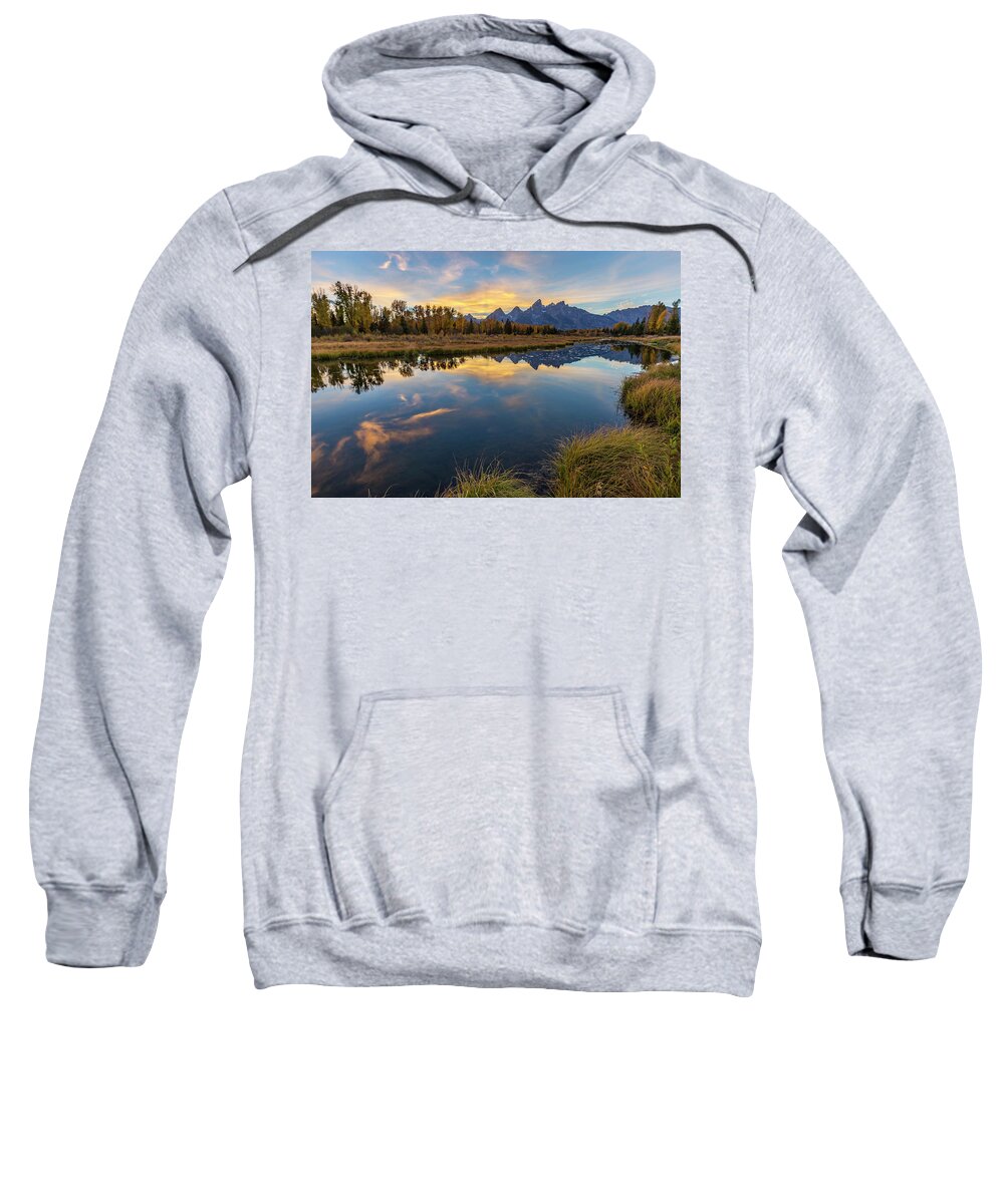 Grand Teton National Park Sweatshirt featuring the photograph Schwabacher Sunset 1 by D Robert Franz